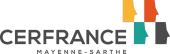 Logo CERFRANCE Mayenne-Sarthe : texte gris avec profils de visages colorés.