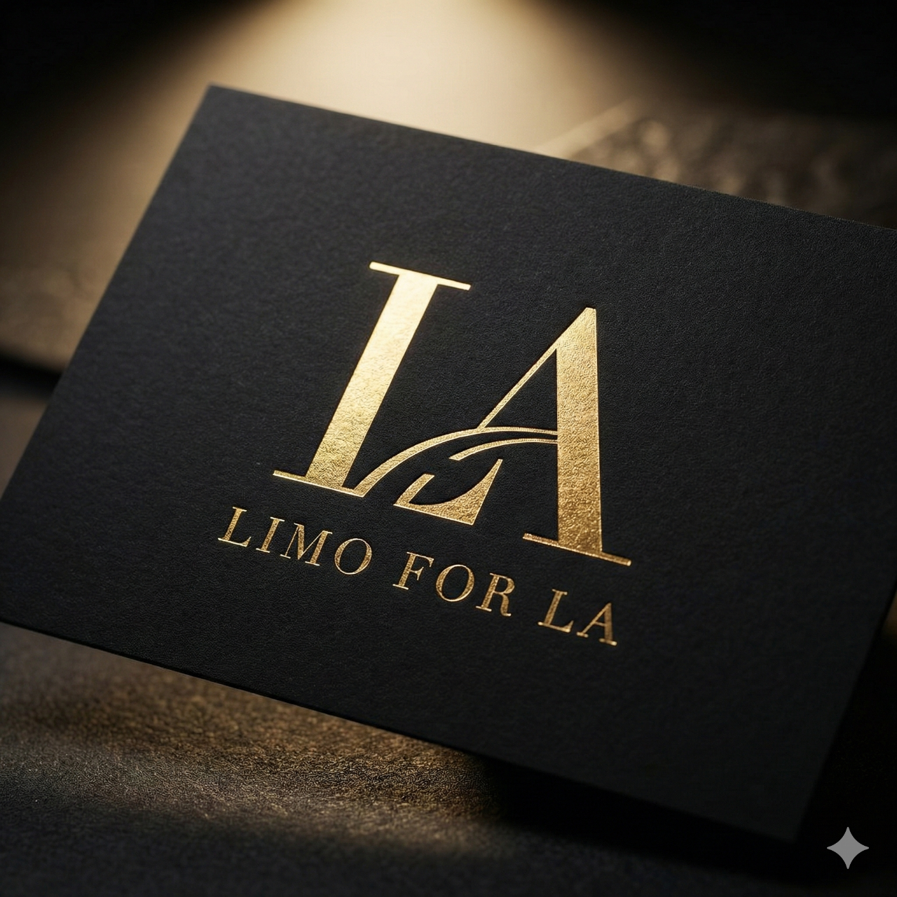 Black business card with gold lettering