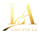 Gold "LA" logo with a road graphic; the text "LIMO FOR LA" is below.