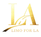 Gold "LA" logo with a road graphic; the text "LIMO FOR LA" is below.