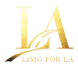 Gold "LA" logo with a road graphic; the text "LIMO FOR LA" is below.