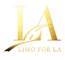 Gold "LA" logo with a road graphic; the text "LIMO FOR LA" is below.