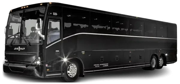 Black charter bus on a white background.
