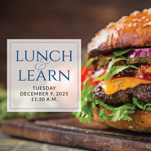 a plate of sandwiches on a table with the words lunch & learn on it