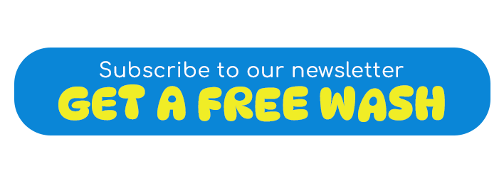 A cartoon car is spraying water on a sign that says subscribe to our newsletter get a free wash.