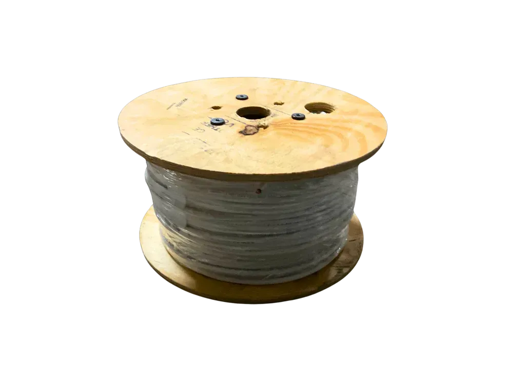 Gray cable with exposed wires of various colors, labeled