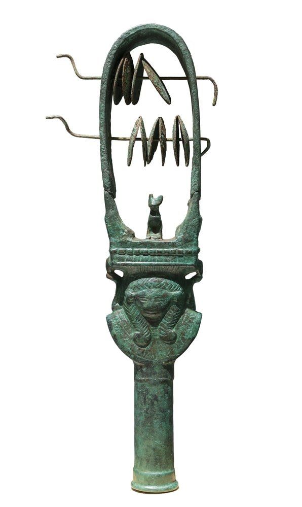 Egyptian sistrum of goddess Hathor made of bronze