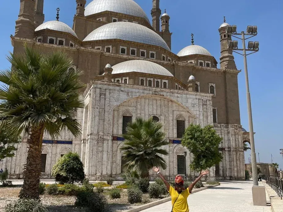 A Pyramids Land traveler at the Mohamed Ali Mosque on a private Islamic Cairo walking tour