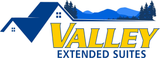 valley extended suites logo with a house and mountains in the background