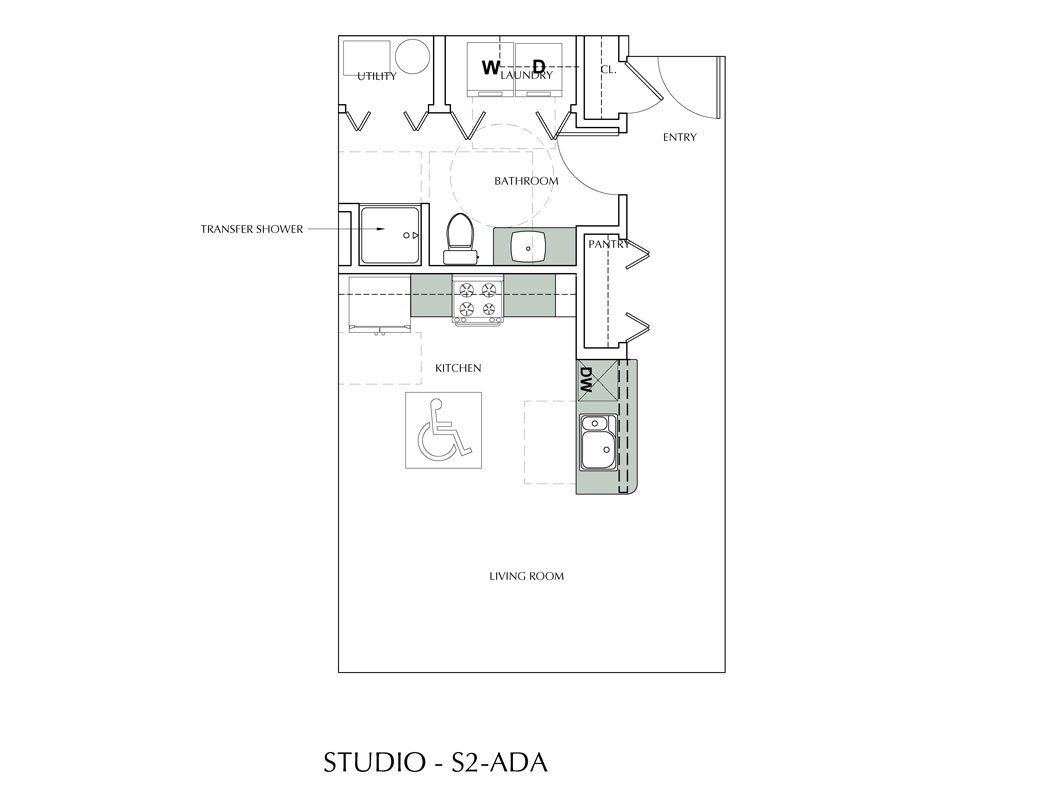 Studio S2 ADA compliant Floor Plan