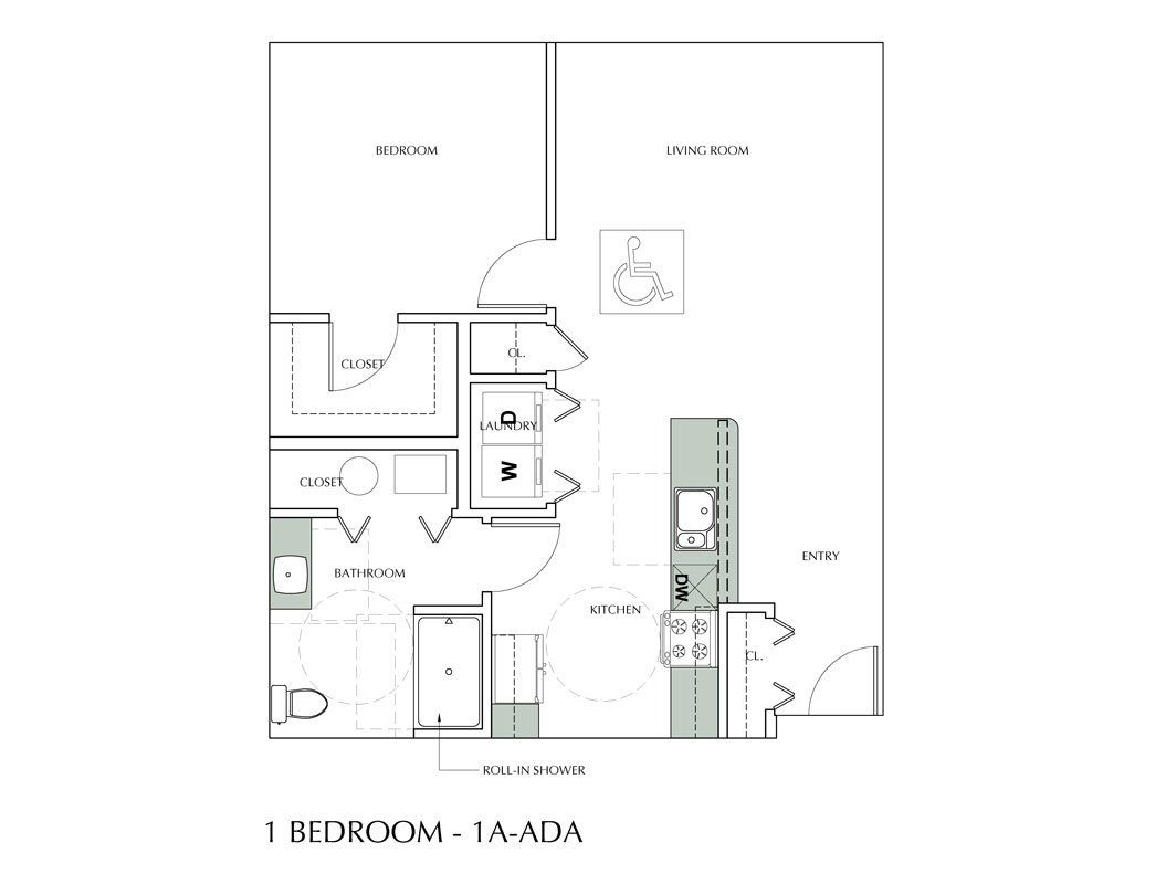 1 Bedroom 1A ADA compliant Floor Plan