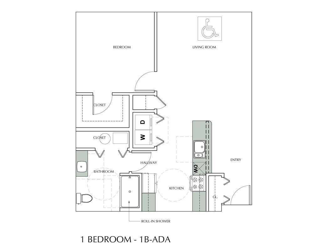 1 Bedroom 1B ADA compliant Floor Plan