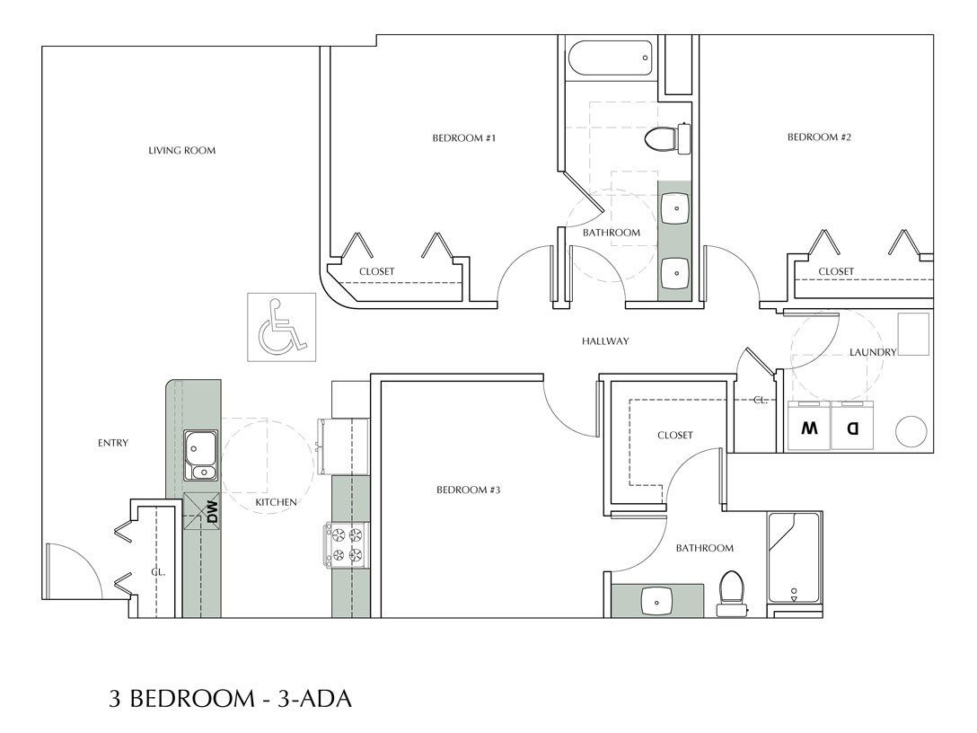 3 Bedroom ADA compliant Floor Plan