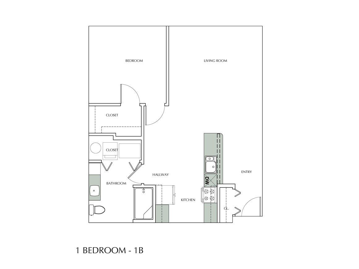 1 Bedroom 1B Floor Plan