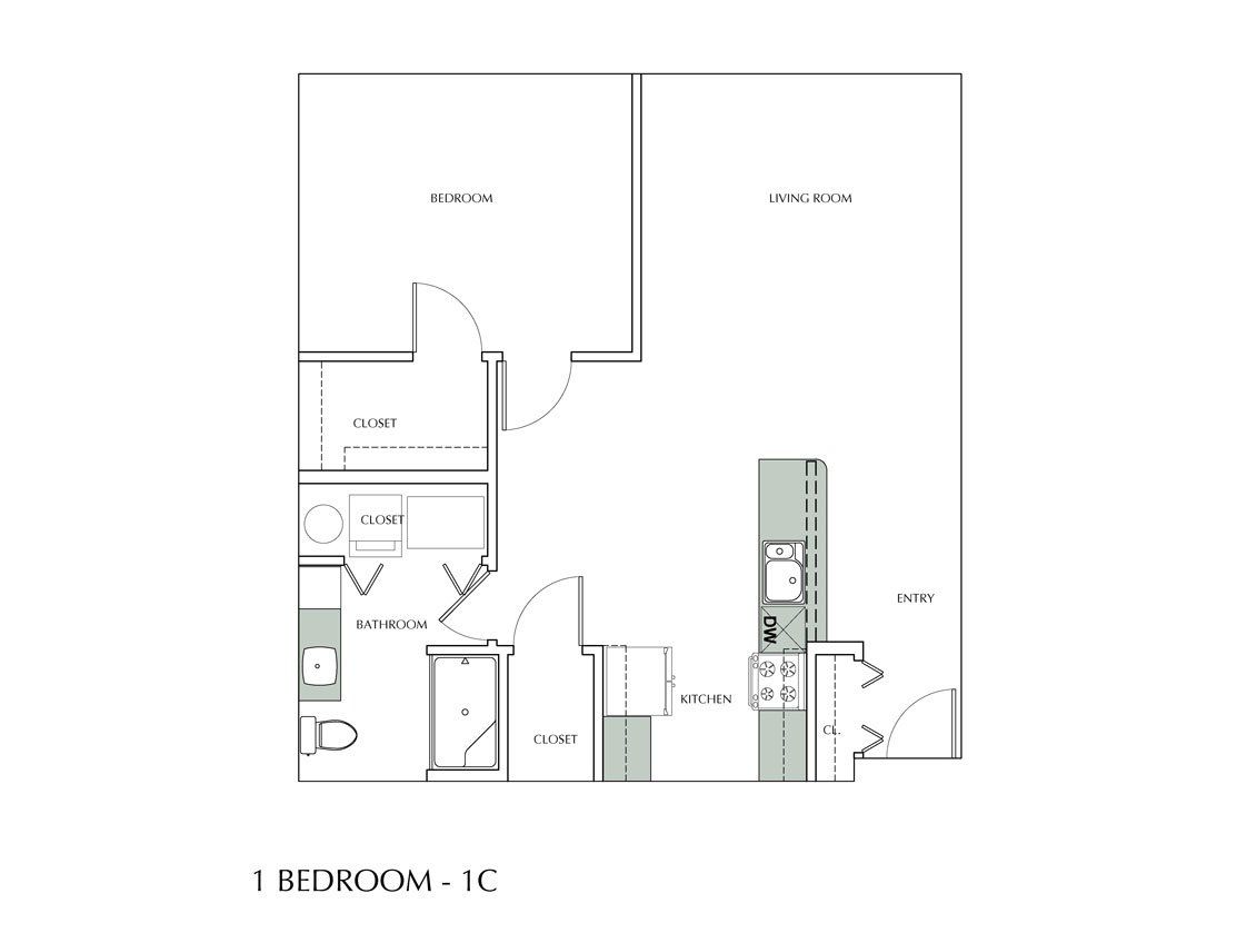 1 Bedroom 1C Floor Plan