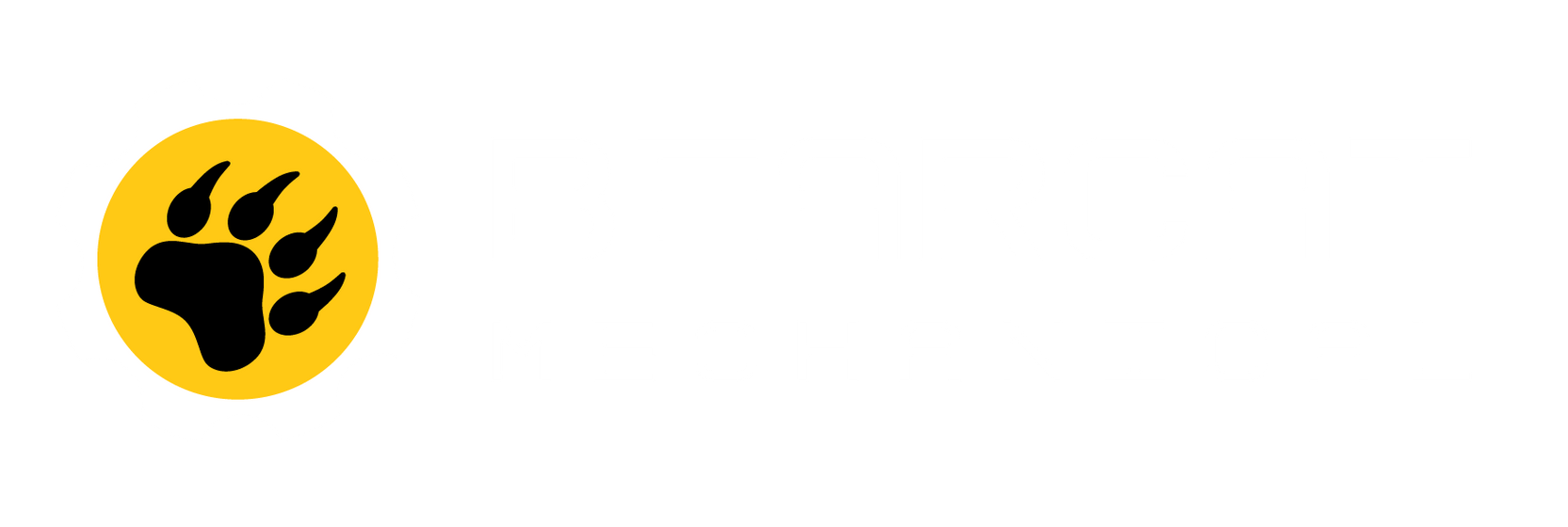 Black bear paw in a yellow circle logo. White background.