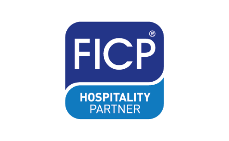 Blue and white FICP Hospitality Partner logo.