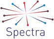 Logo: "Spectra" text below a burst of lines radiating from a central point; alternating red, blue and dark brown dots.