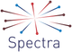Logo: "Spectra" text below a burst of lines radiating from a central point; alternating red, blue and dark brown dots.