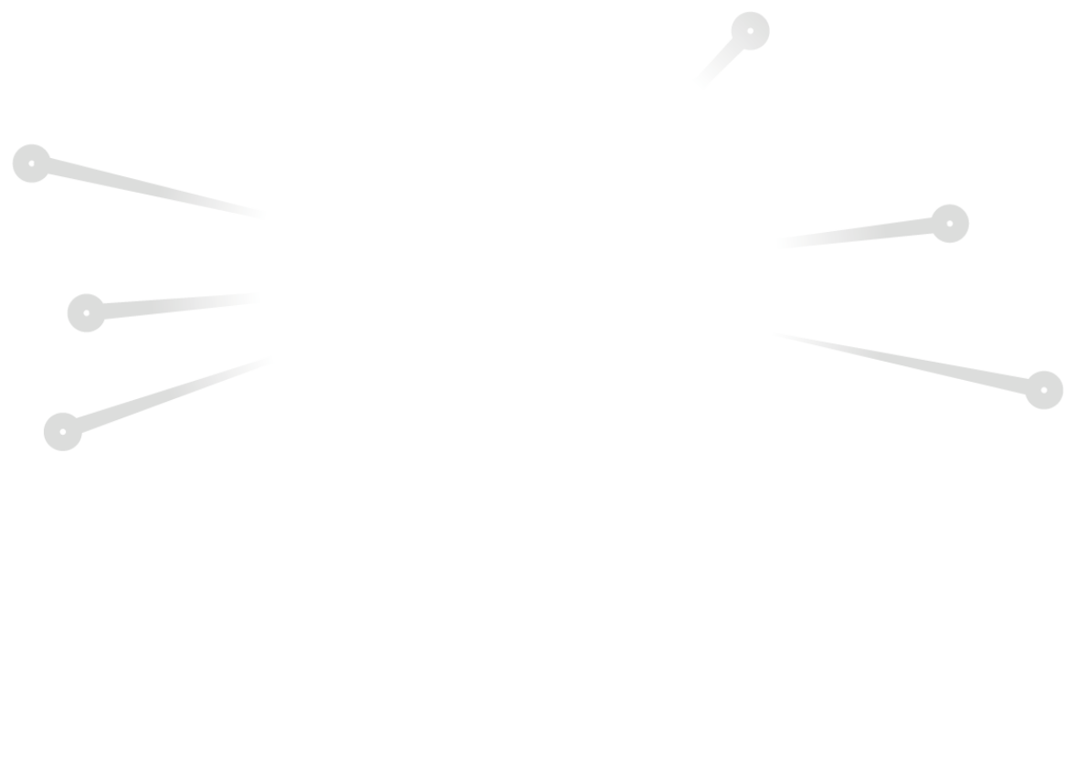 Light gray circular icons with trailing lines, dispersed on a white background.