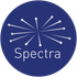 Spectra logo: white burst design, text below on a blue circular background.