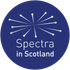 Spectra in Scotland logo: blue circle with a burst of white lines and dots above white text.