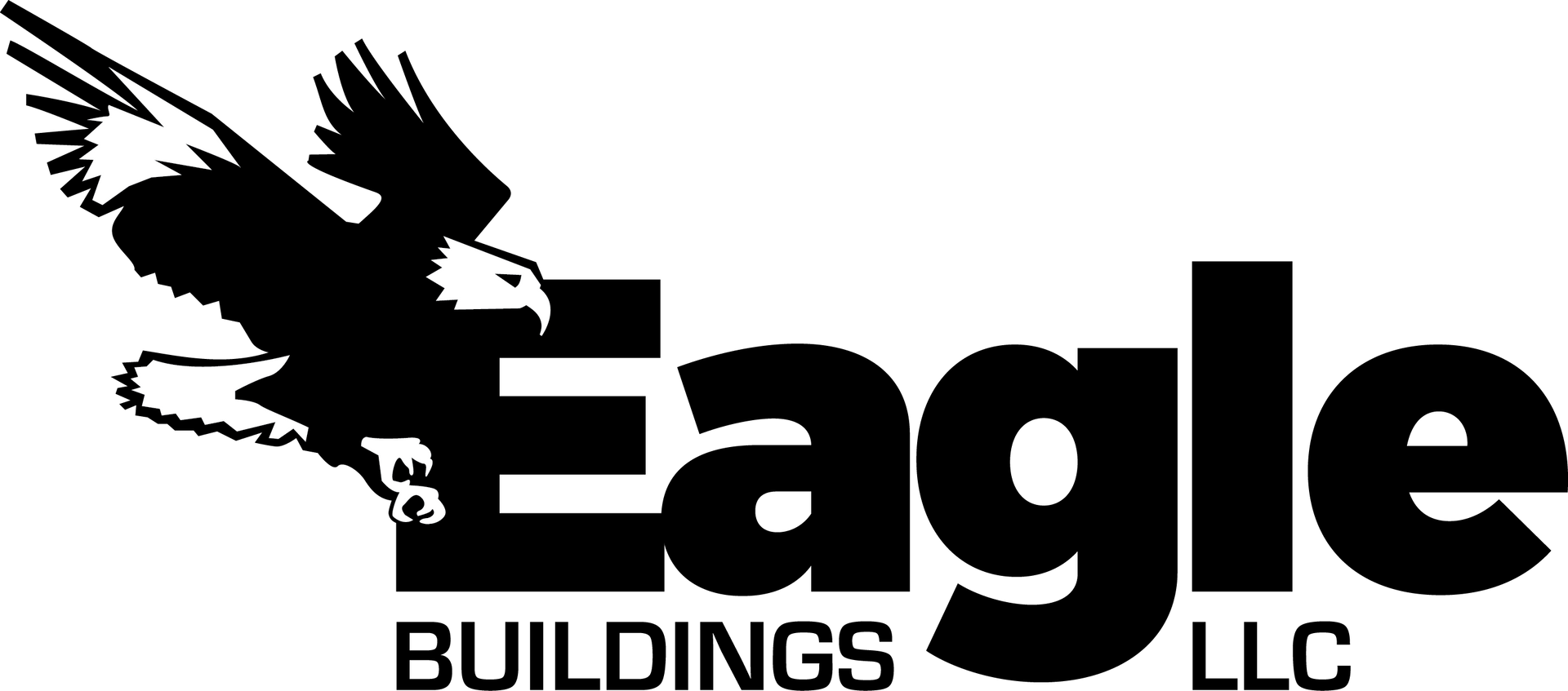 A black and white logo for eagle buildings llc