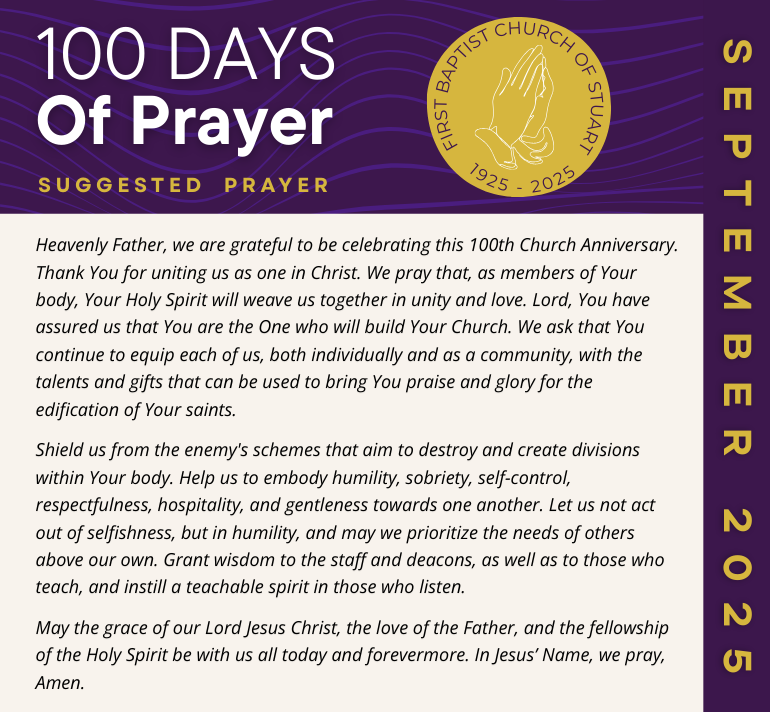 Prayer guide for First Baptist Church of Stuart: