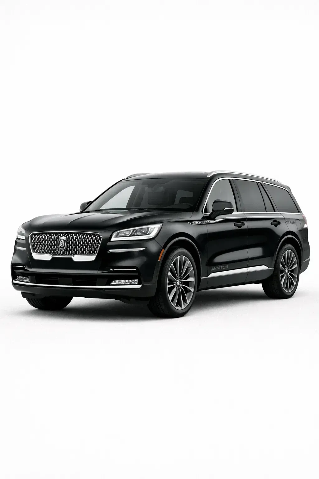 Black Lincoln Aviator SUV on white background.