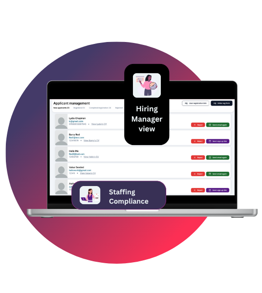 A laptop computer with a hiring manager app on it.