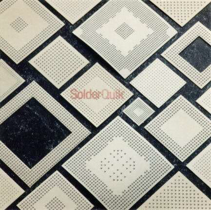 A collection of square BGA solder stencils with various grid patterns arranged on a dark background.