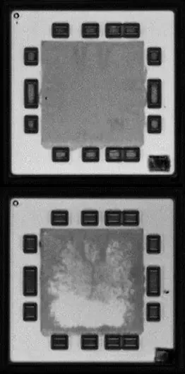 Acoustic microscopy images of Thermal Interface Material (TIM) on a CGA device