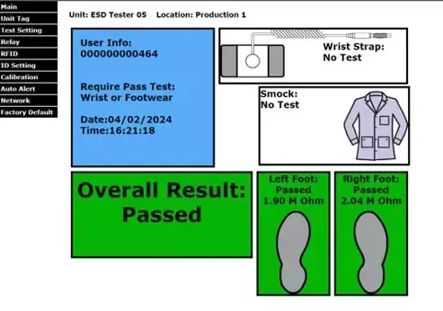 ESD personal ground tester results
