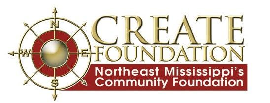 Logo for CREATE FOUNDATION, a community foundation in Northeast Mississippi. Compass with text.
