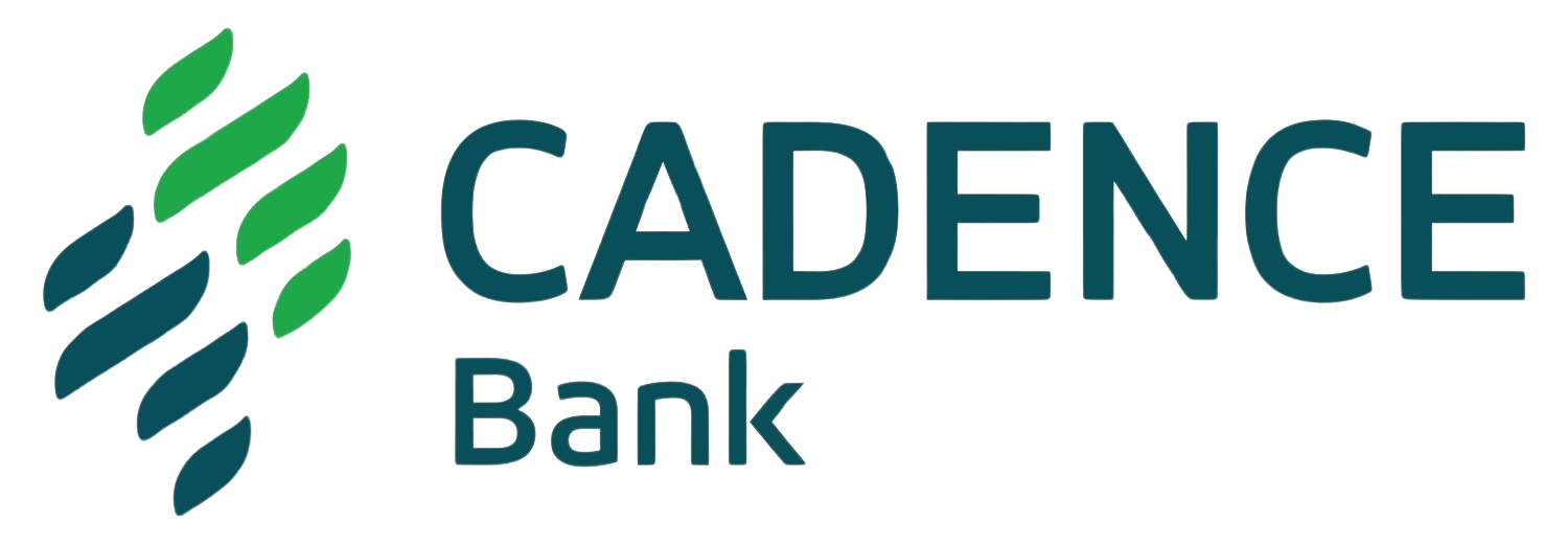 A logo for cadence bank with a green and blue design.