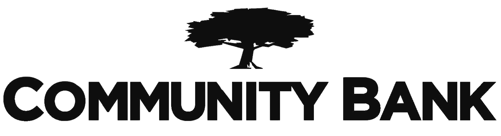 A black and white logo for community bank with a tree