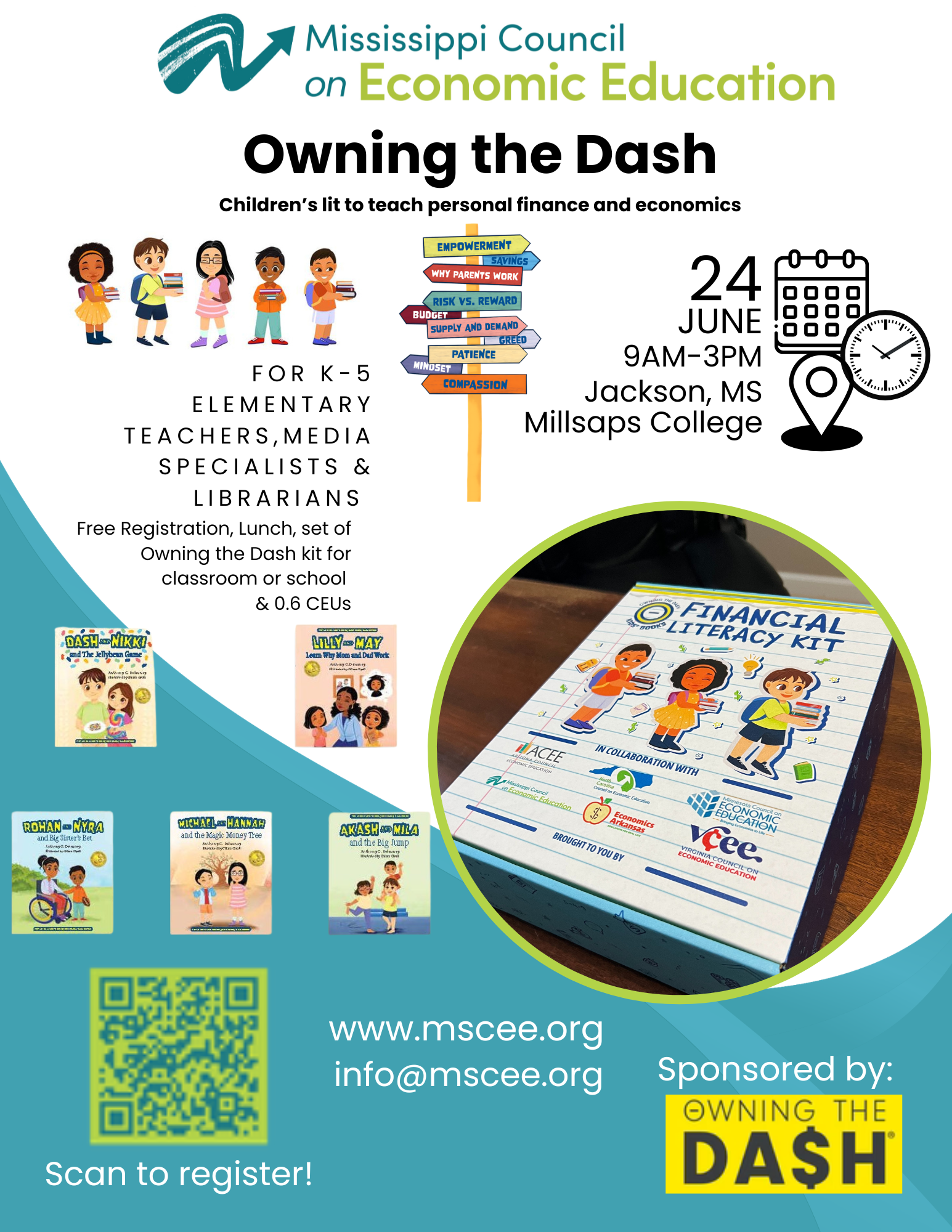 Poster: Mississippi Council on Economic Education workshop. Danny Dollar, online workshop. Free curriculum.
