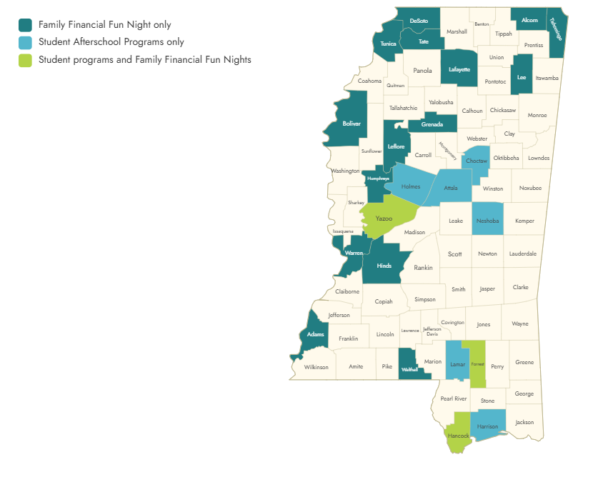 Map of Mississippi indicating the counties served by this project.