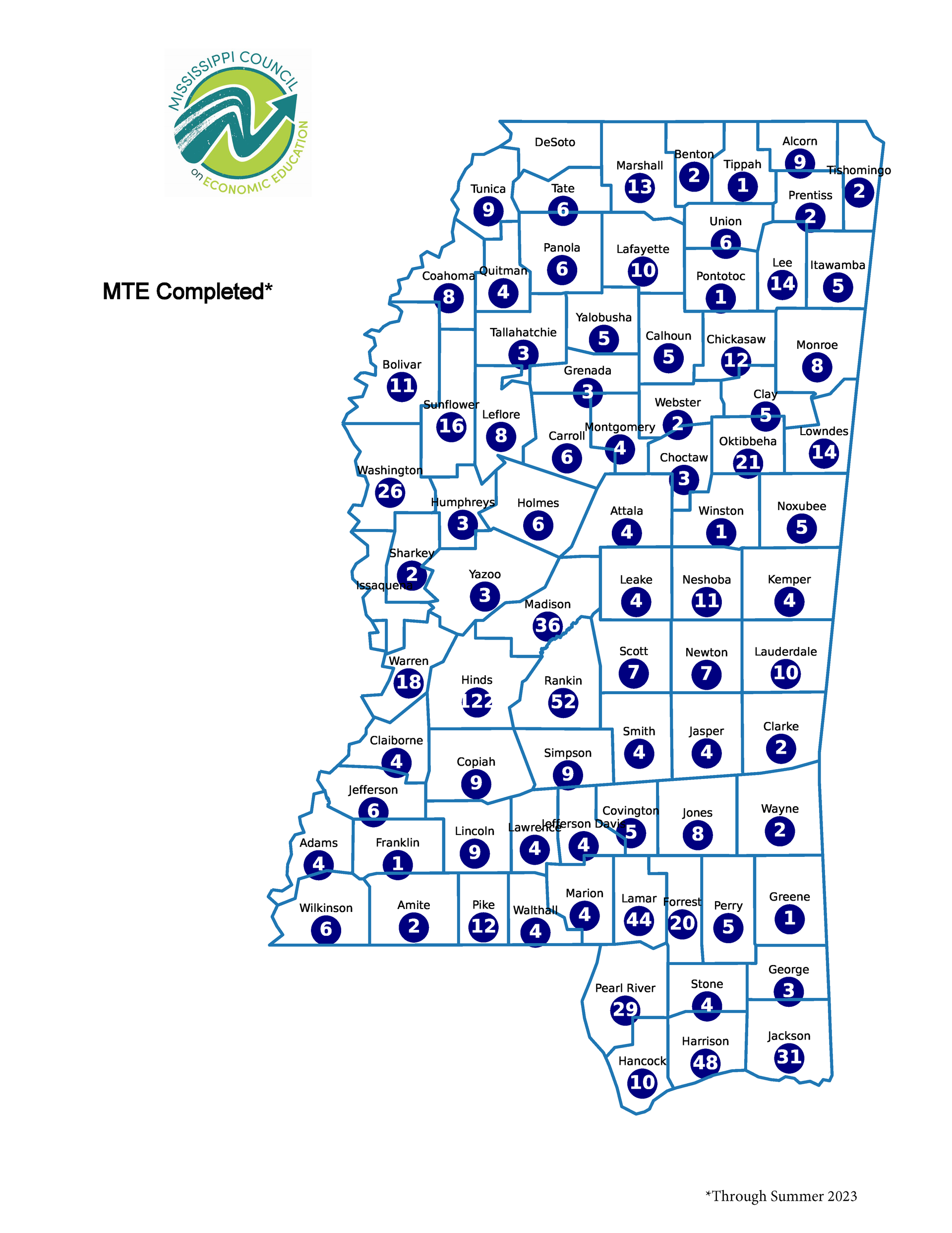 A map of mississippi with lots of dots on it