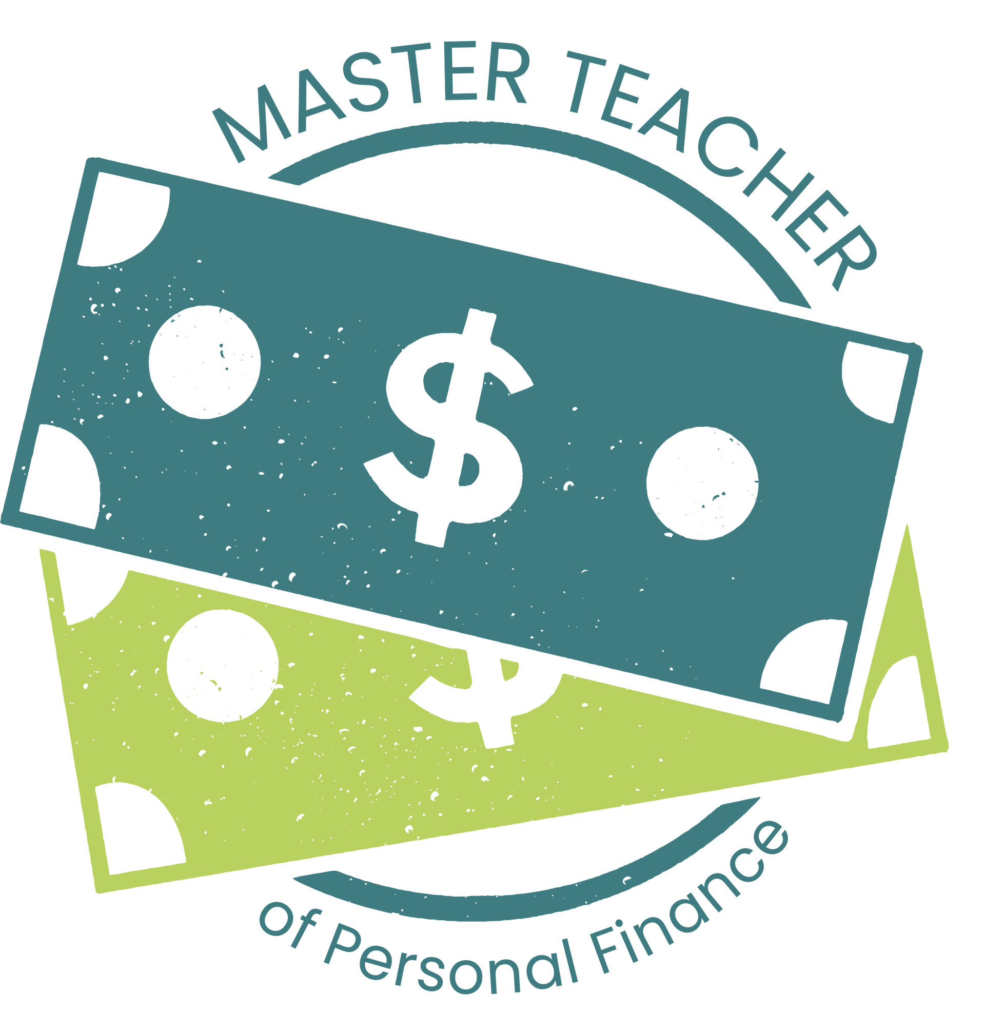 A master teacher of personal finance logo with two stacks of money.