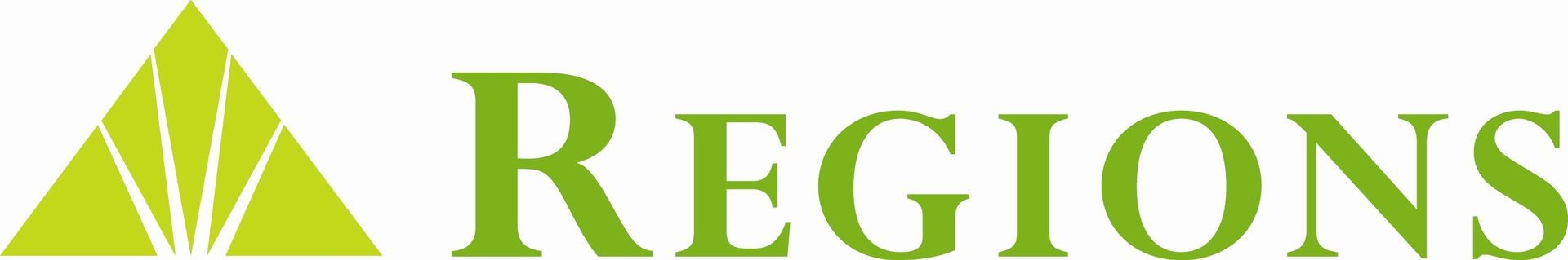 A green triangle with the word regions in white letters on a white background.
