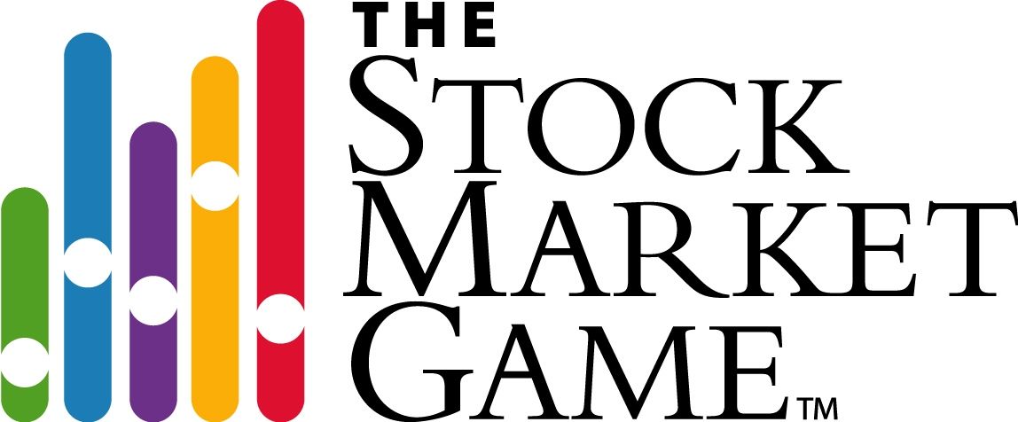 The stock market game logo has a rainbow of colors on it.