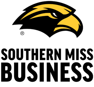 A black and yellow logo for southern miss business