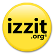 A yellow button with the words izzit.org on it.