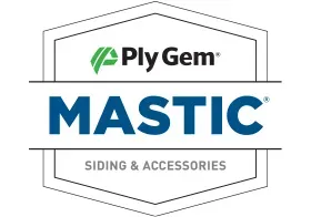 The logo for ply gem mastic siding and accessories.