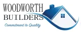 The logo for woodworth builders shows a house with a blue roof.