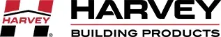 The logo for harvey building products is red and black