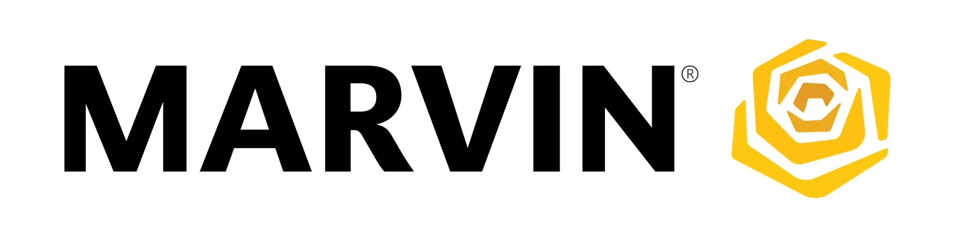 A marvin logo with a yellow hexagon on a white background.