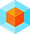 An orange cube is sitting on top of a blue cube.