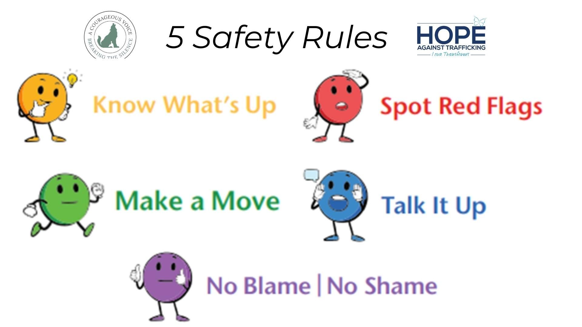 A poster with five safety rules written on it